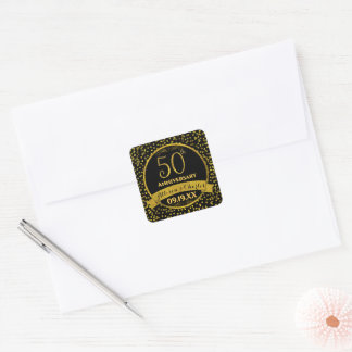 Goldene 50. Hochzeitsjubiläums Hochzeitstag  Quadratischer Aufkleber