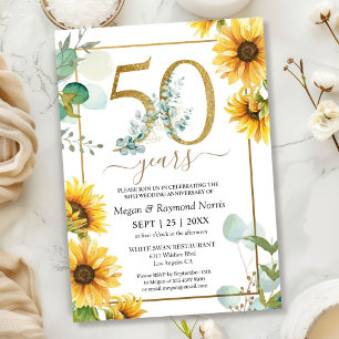 Goldene 50. Hochzeitstag Florale Sonnenblumen Einladung