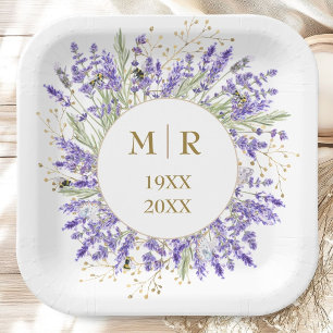 Goldene 50. Hochzeitstag Lavendel Blumen Pappteller