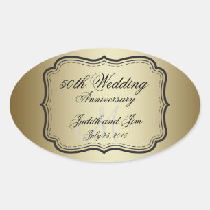 Goldene 50. Hochzeitstag Ovaler Aufkleber