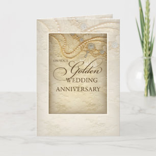 Goldene 50. Hochzeitstag, Perlen und Spitze Karte