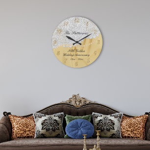 Goldene 50. Hochzeitstag Satinspitze Große Wanduhr