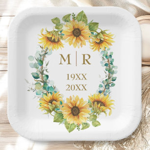Goldene 50. Hochzeitstag-Sonnenblumen-Blumen Pappteller