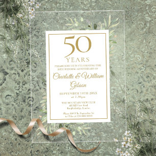 Goldene 50. Hochzeitstag Wasserfarbe Grün Acryleinladungen