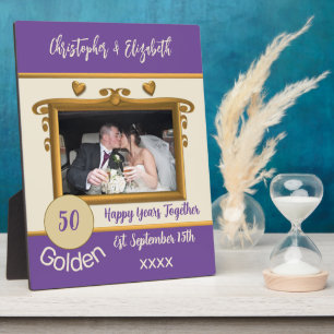 Goldene 50 Jahre Jubiläum Namen Foto lila Fotoplatte