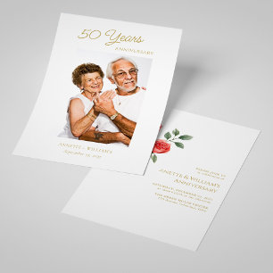 Goldene 50. Jubiläums-Einladungen mit Rose Einladung