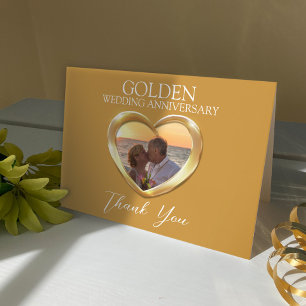 Goldene 50. Jubiläums Hochzeit eigenes Foto Herz Dankeskarte