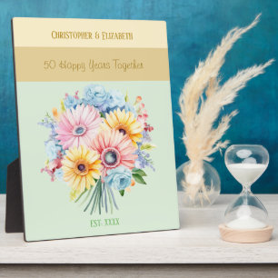 Goldene 50. Jubiläumsblumen Namen grün Fotoplatte