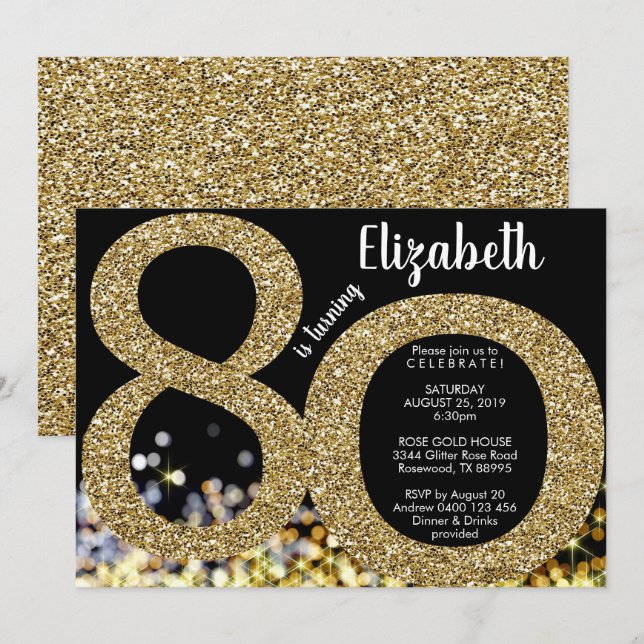 Goldene 80. Geburtstagsfeier - 70. Einladung (Vorne/Hinten)