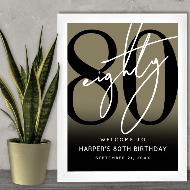 Goldene 80. Geburtstagsfeier Willkommensschild Poster (Gold 80th Birthday Party Welcome Sign)