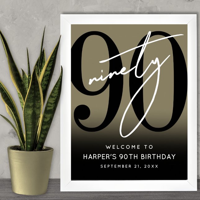 Goldene 90. Geburtstagsfeier Willkommensschild Poster (Gold 90th Birthday Party Welcome Sign)