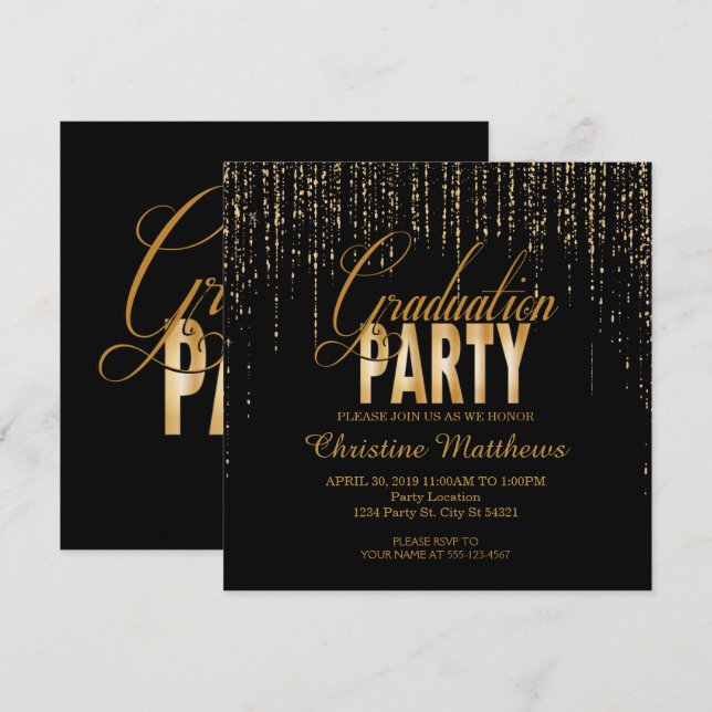 Goldene Abschluss-Party Einladungen (Vorne/Hinten)