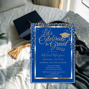 Goldene Abschlusskappen-Diamanten Blaue Abschlussf Einladung