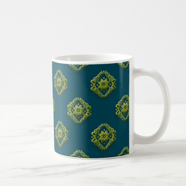 Goldene abstrakte Blumen auf preussischem Blau Tasse (Rechts)