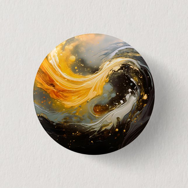 Goldene abstrakte Marmorwellen Modern Button (Vorderseite)