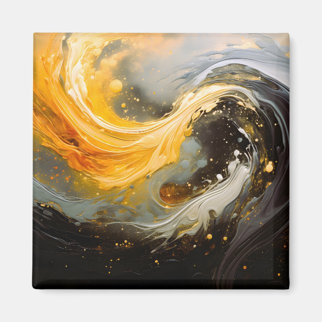 Goldene abstrakte Marmorwellen Modern Magnet (Vorne)