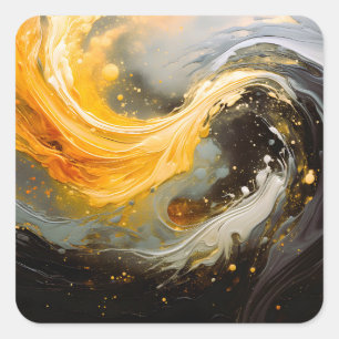 Goldene abstrakte Marmorwellen modern Quadratischer Aufkleber