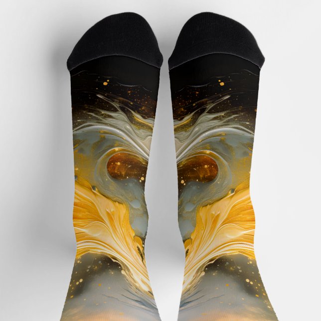 Goldene abstrakte Marmorwellen Modern Socken (Oben)