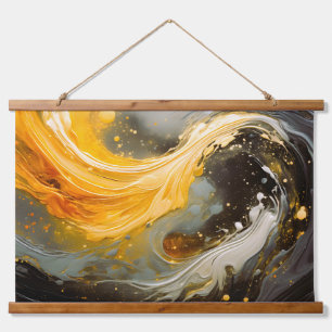 Goldene abstrakte Marmorwellen modern Wandteppich Mit Holzrahmen