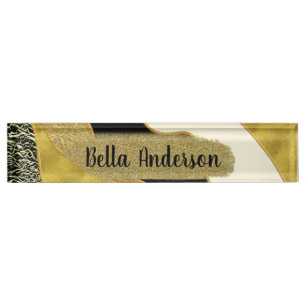Goldene abstrakte Welle modern Gold Glam trendy Namensplakette