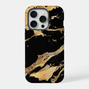 Goldene Adern auf schwarzem Marmor – Abstrakte Lux iPhone 15 Pro Hülle