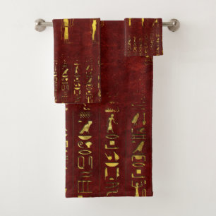 Goldene ägyptische Götter und Hieroglyphen auf Badhandtuch Set