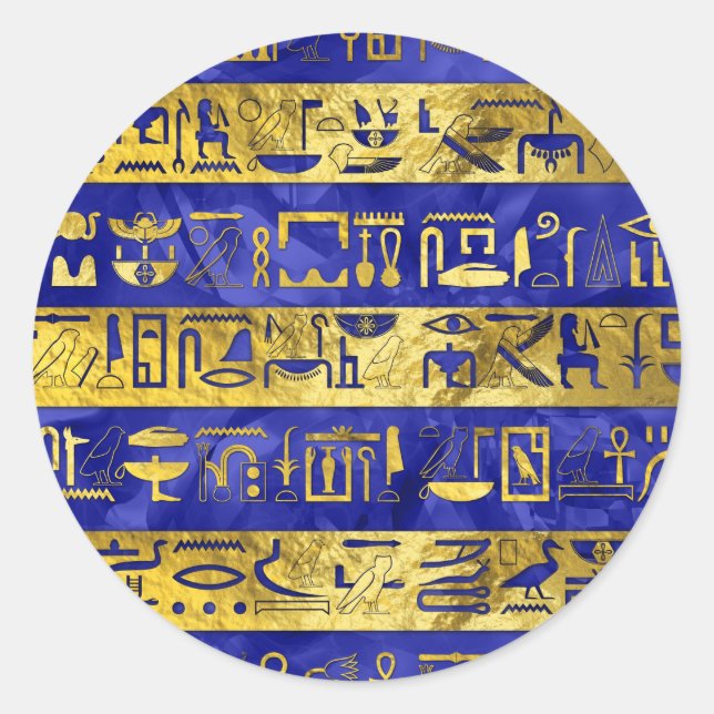 Goldene ägyptische Hieroglyphen Runder Aufkleber (Vorderseite)