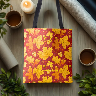 Goldene Ahornblätter fallen Tote Bag mit Eichel