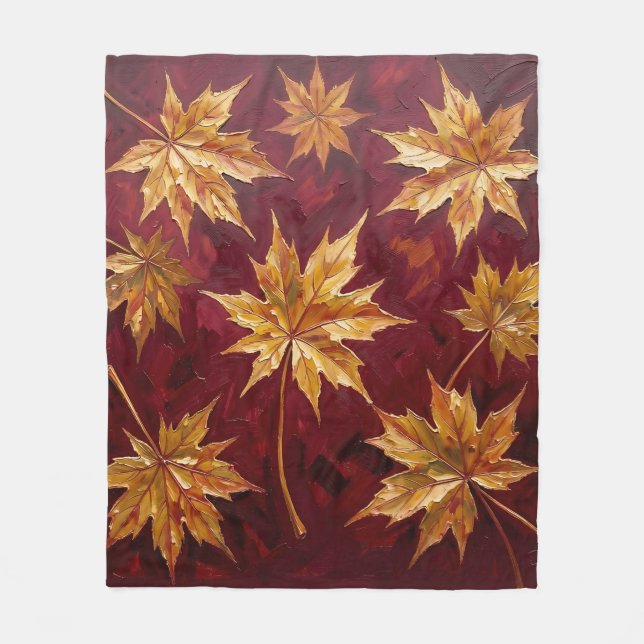 Goldene Ahornblätter Herbstmalerei Fleecedecke (Vorderseite)