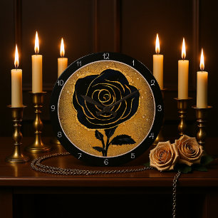 Goldene Akzent Schwarze Rose Große Wanduhr