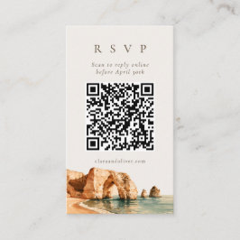 Goldene Algarve-Klippenbogen-Küsten-QR-Code-RSVP-K Begleitkarte