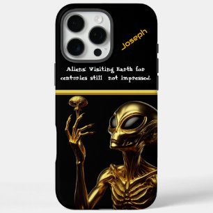 Goldene Alien mit geheimnisvollem Handwerk iPhone 16 Pro Max Hülle