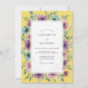 Goldene Amethyst-Wasserfarben-Hochzeit Einladung