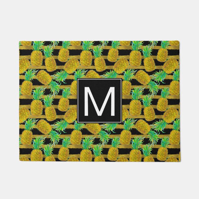 Goldene Ananas auf Monogramm der Streifen-| Fußmatte (Vorderseite)