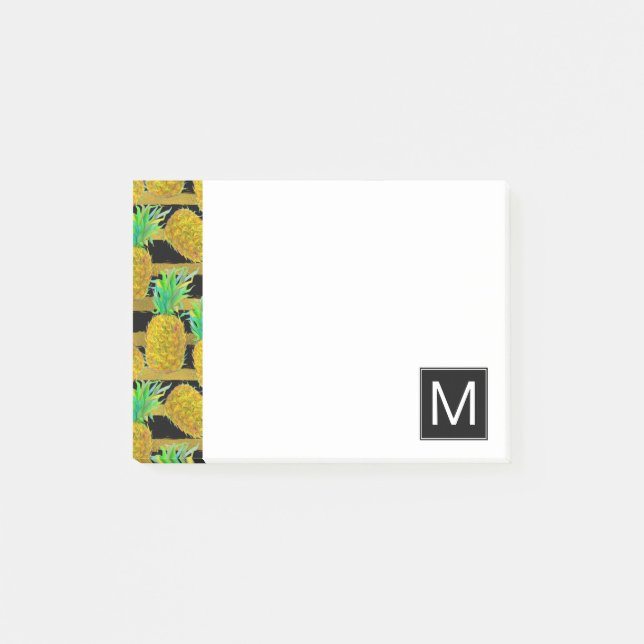 Goldene Ananas auf Monogramm der Streifen-| Post-it Klebezettel (Vorderseite)