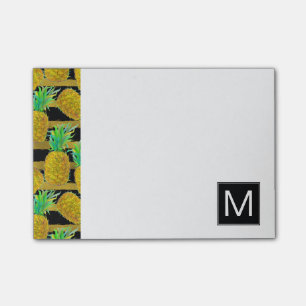 Goldene Ananas auf Monogramm der Streifen- Post-it Klebezettel
