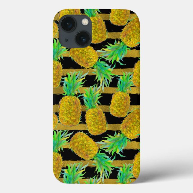 Goldene Ananas auf Streifen Case-Mate iPhone Hülle (Rückseite)