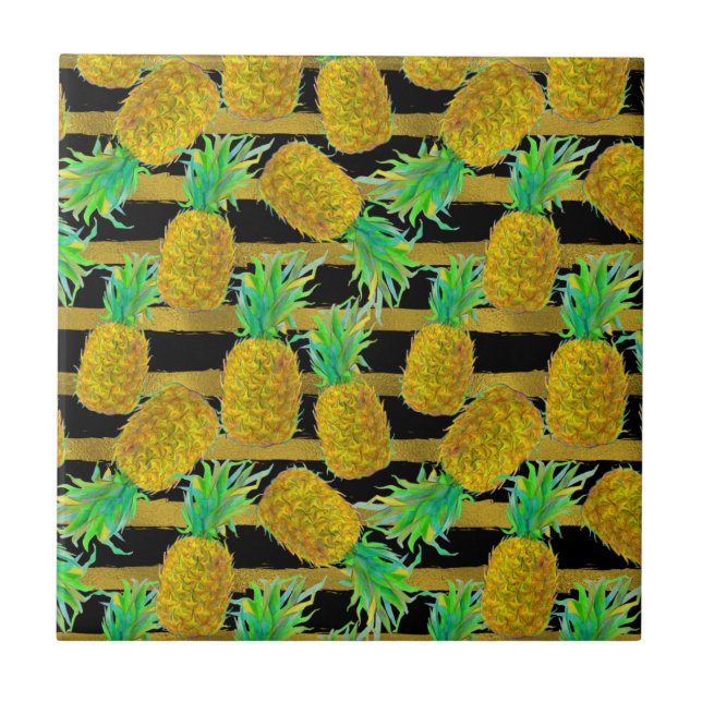 Goldene Ananas auf Streifen Fliese (Vorderseite)