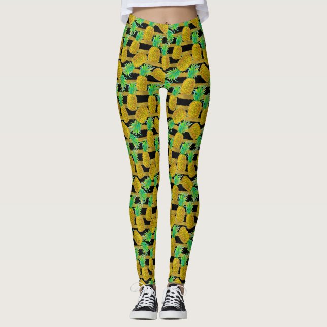 Goldene Ananas auf Streifen Leggings (Vorderseite)