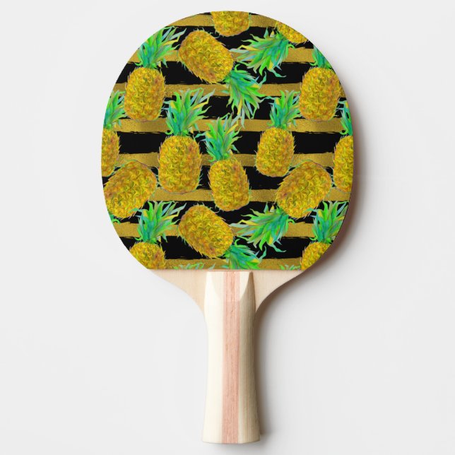 Goldene Ananas auf Streifen Tischtennis Schläger (Vorderseite)