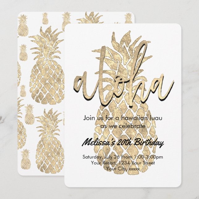 Goldene Ananas aus Party Einladung (Vorne/Hinten)