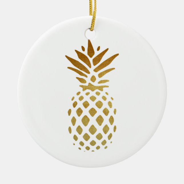 Goldene Ananas, Frucht im Gold Keramik Ornament (Vorne)