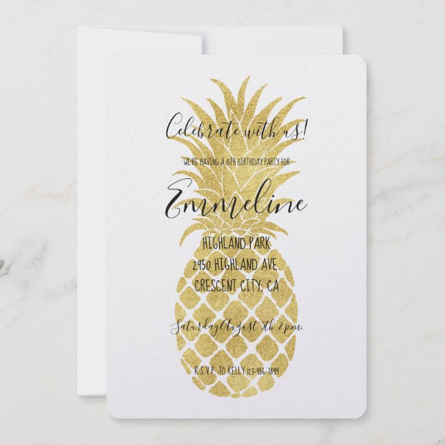 Goldene Ananas Geburtstag Einladung (Vorderseite)