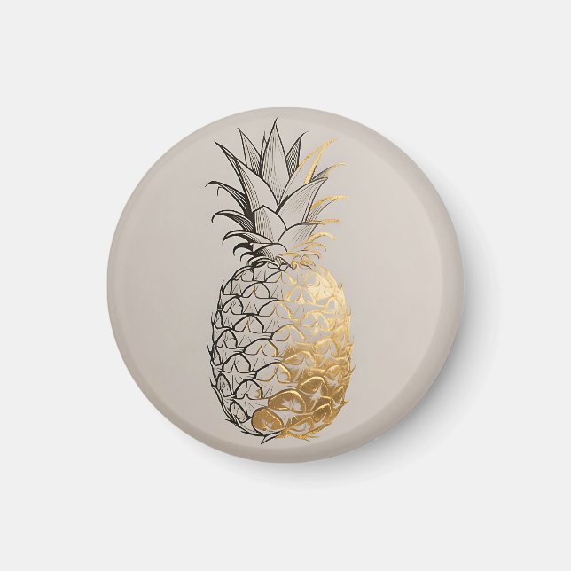 Goldene Ananas-Linienkunst Magnet (Vorne)