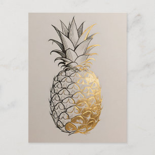 Goldene Ananas-Linienkunst Postkarte