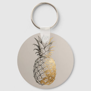 Goldene Ananas-Linienkunst Schlüsselanhänger
