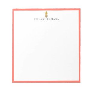 Goldene Ananas Logo-Korallenrahmen Notizblock