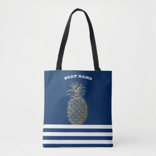 Goldene Ananas Marine Navy Blau Gestreift  
