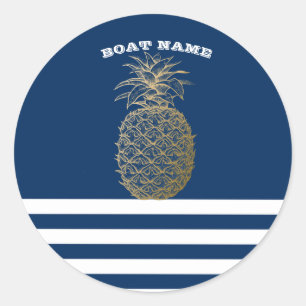 Goldene Ananas Marineblau gestreift  Runder Aufkleber