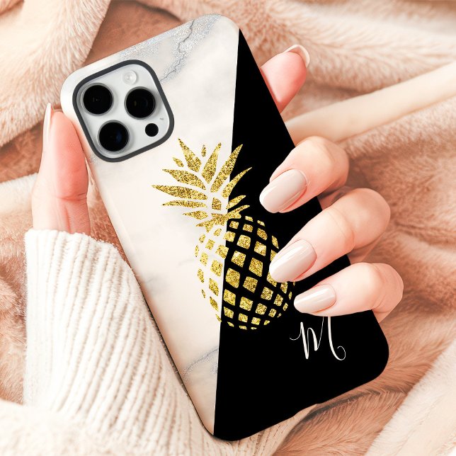 Goldene Ananas Marmor Schwarz Monogramm Case-Mate iPhone Hülle (Von Creator hochgeladen)